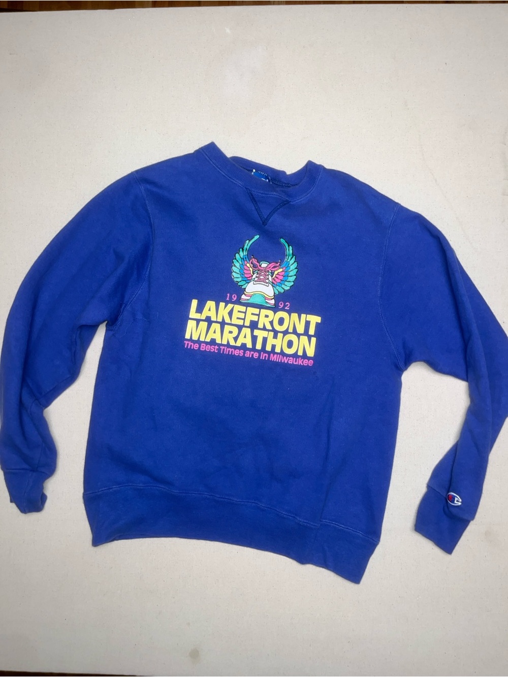 Champion Royal Blue 'Lakefront Marathon' Graphic Crewneck Sweatshirt